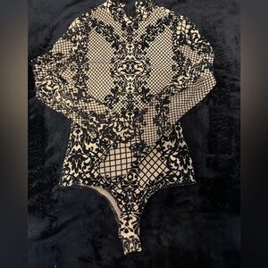 Tan and black printed bodysuit